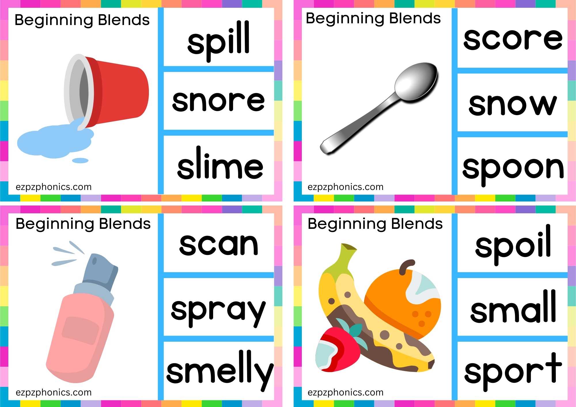 SP Beginning Blends Clip Cards Look At The Image And Clip The Correct Word Set 1